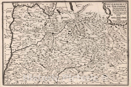 Historic Map : World Atlas Map, Gouvernement de Dauphine, Generalite de Grenoble, France. 1705 - Vintage Wall Art