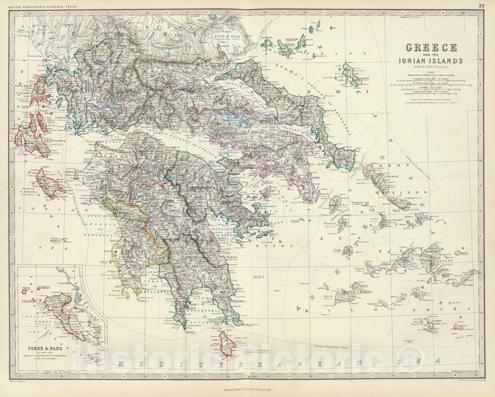 Historic Map : World Atlas Map, Greece. 1861 - Vintage Wall Art