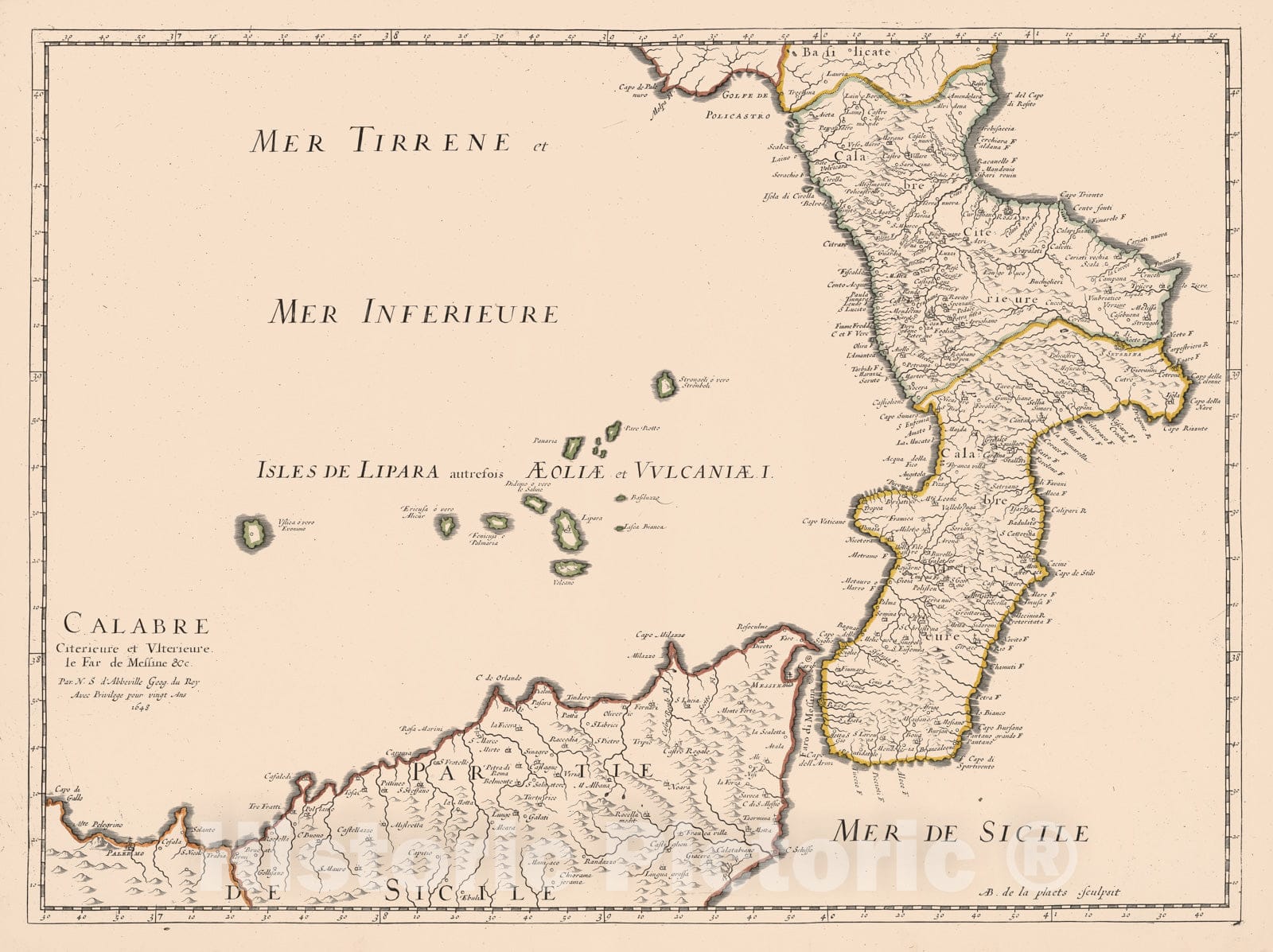 Historic Map : Italy,Calabria, Italy. 1648 , Vintage Wall Art