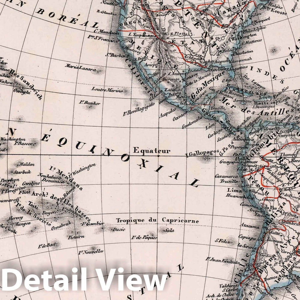 Historic Map : World Atlas Map, 6. Hemisphere du Nouveau Continent (Ouest). 1834 - Vintage Wall Art