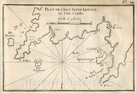 Historic Map : Chart Map, Pl. 110. Long Island Spine on the Island of Crete, Greece. Sitia. 1764 - Vintage Wall Art