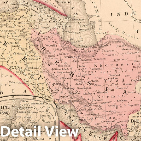 Historic Map - Map of Persia, Turkey in Asia, Afghanistan, Beloochistan, 1863, Samuel Augustus Mitchell Jr. - Vintage Wall Art