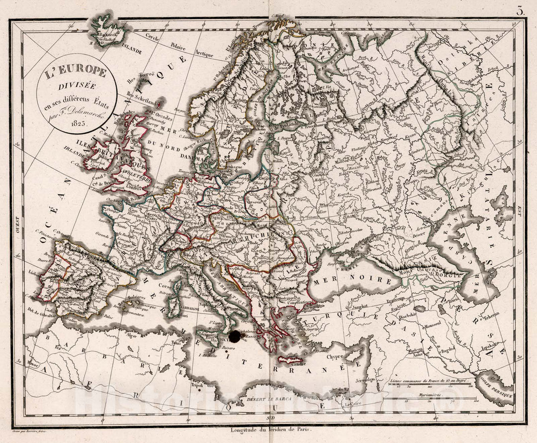 Historic Map : World Atlas Map, L'Europe Divisee en ses differens Etats 1825. 1825 - Vintage Wall Art