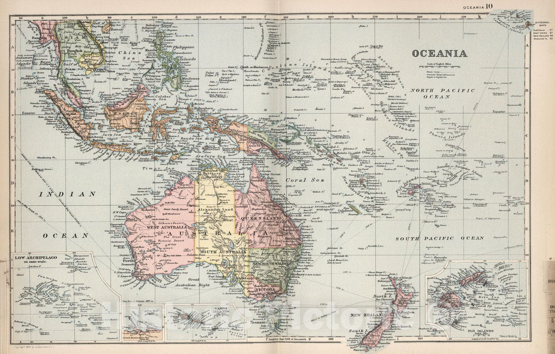 Historic Map : World Atlas Map, Oceania 10 1892 - Vintage Wall Art