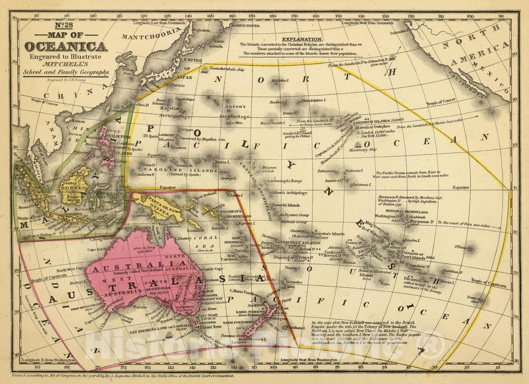 Historic Map : School Atlas Map, Oceanica. 1847 - Vintage Wall Art