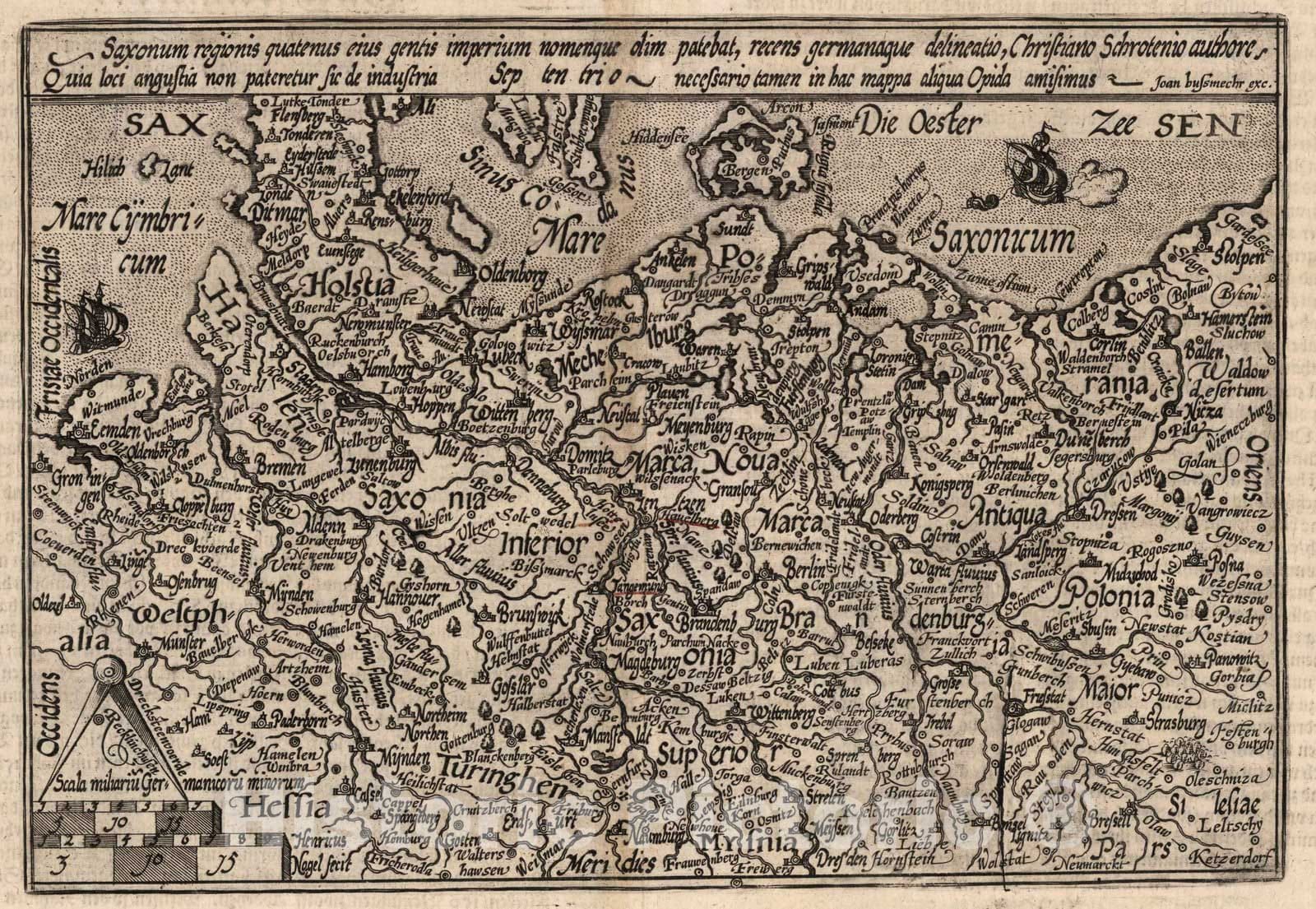 Historic Map : Germany, Saxony , Germany19. Saxonum regionus delineato. 1600 , Vintage Wall Art