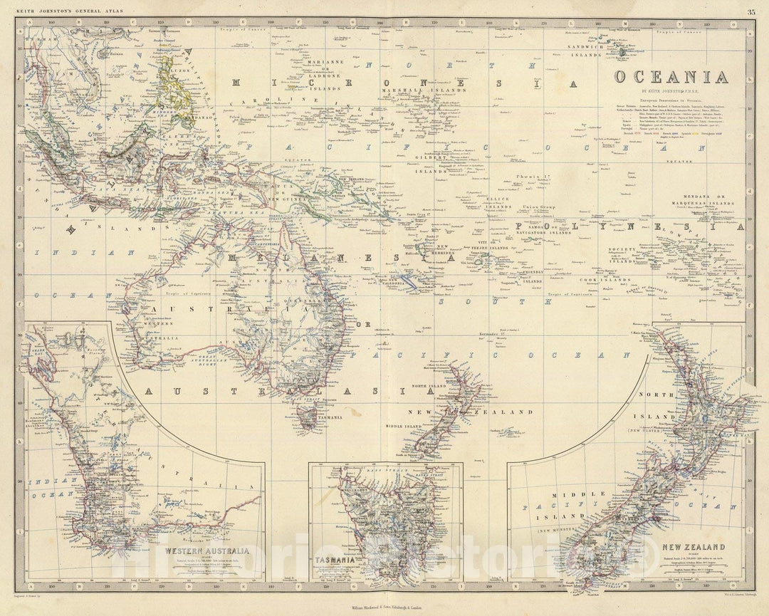 Historic Map : World Atlas Map, Oceania. 1861 - Vintage Wall Art