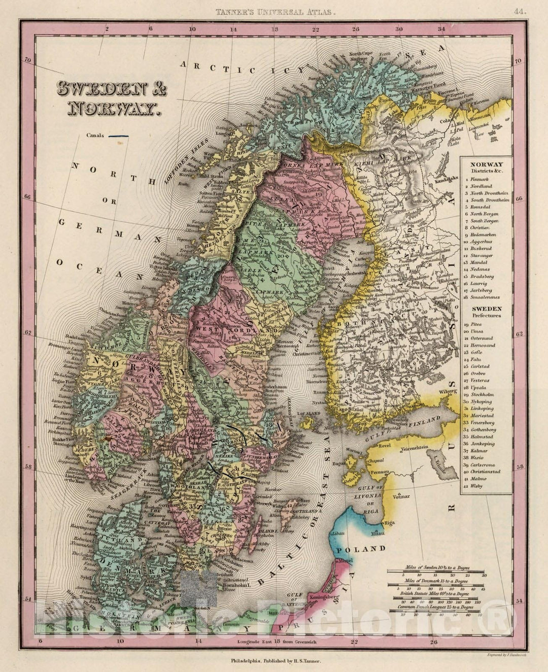 Historic Map : World Atlas Map, Sweden & Norway. 1836 - Vintage Wall Art