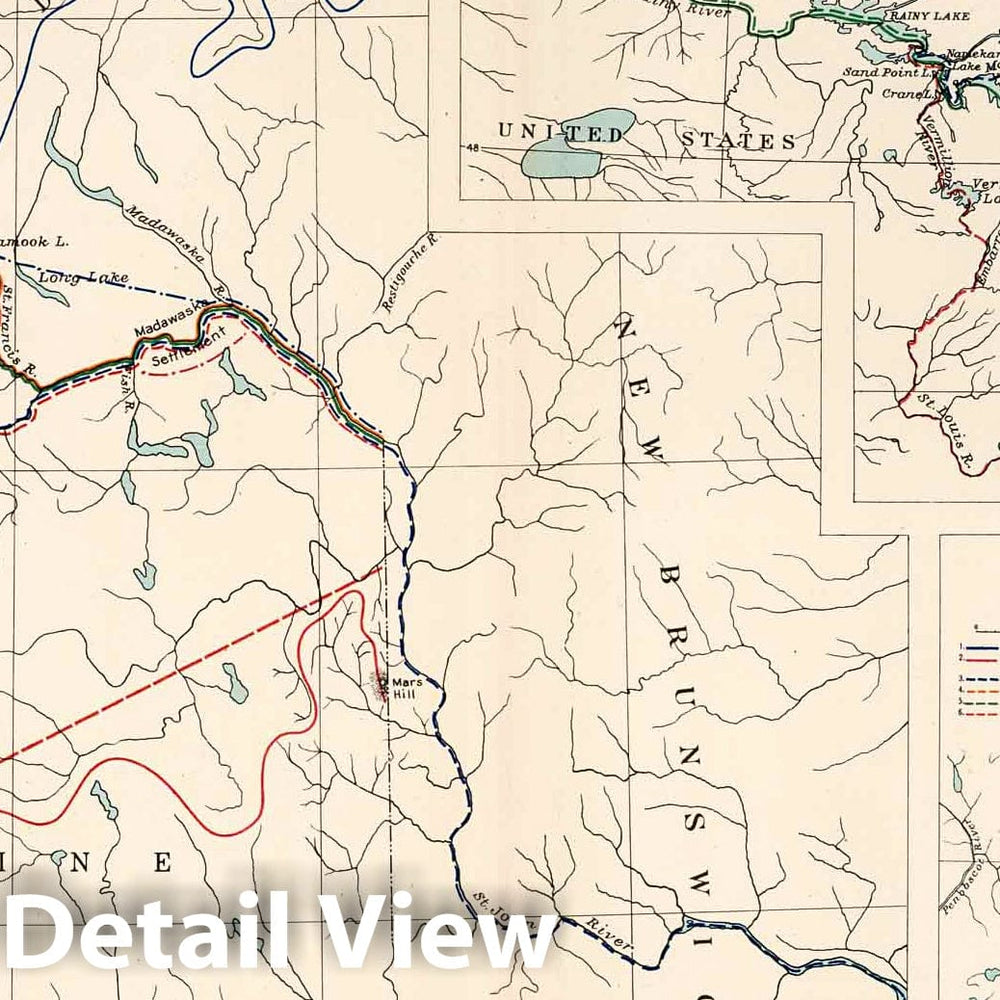 Historic Map : Historical Atlas Map, Plate 91. International Boundary Disputes. Nova Scotia, Isle Royal, St. Croix River. 1932 - Vintage Wall Art