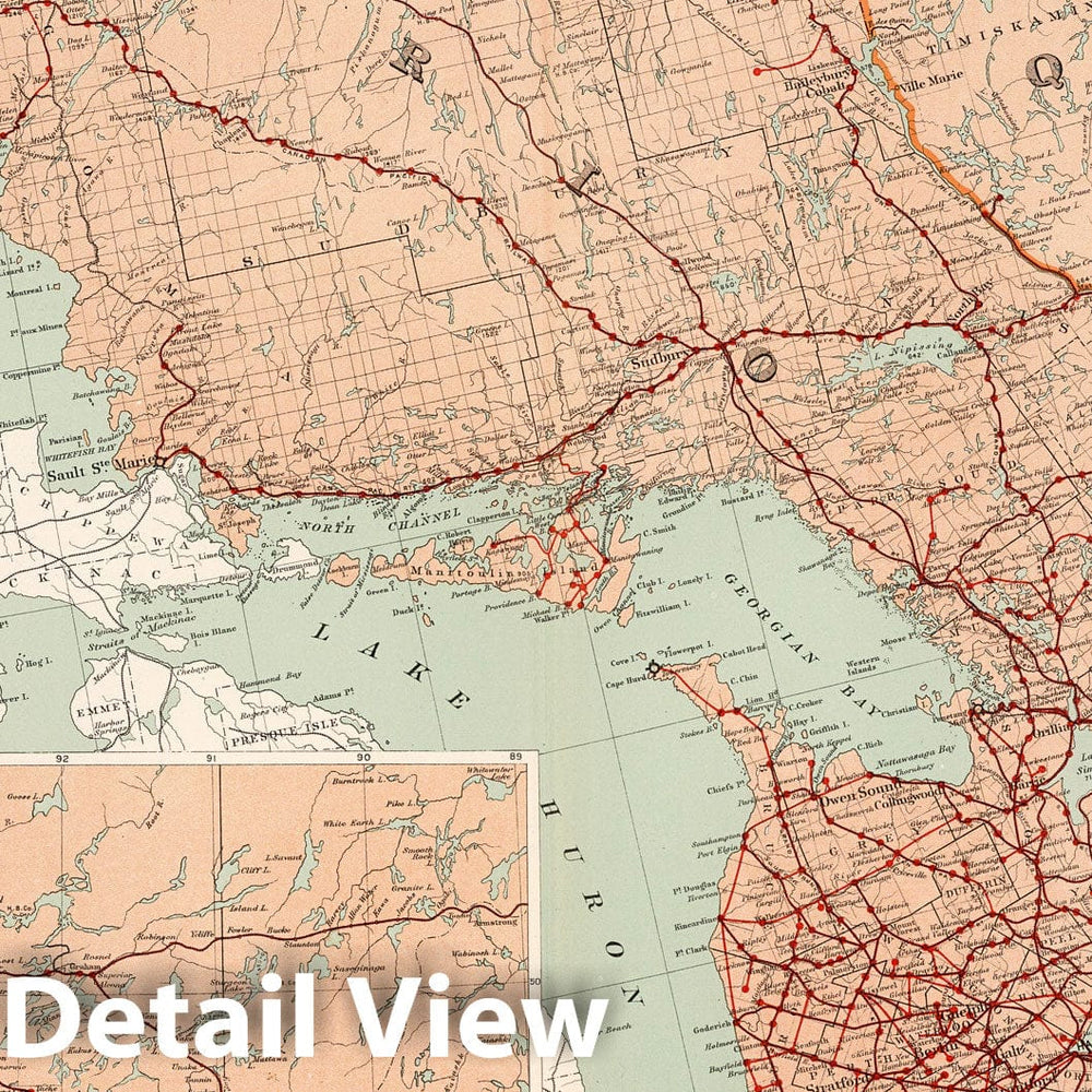 Historic Map : Ontario and Quebec. Telegraphs 1915 - Vintage Wall Art