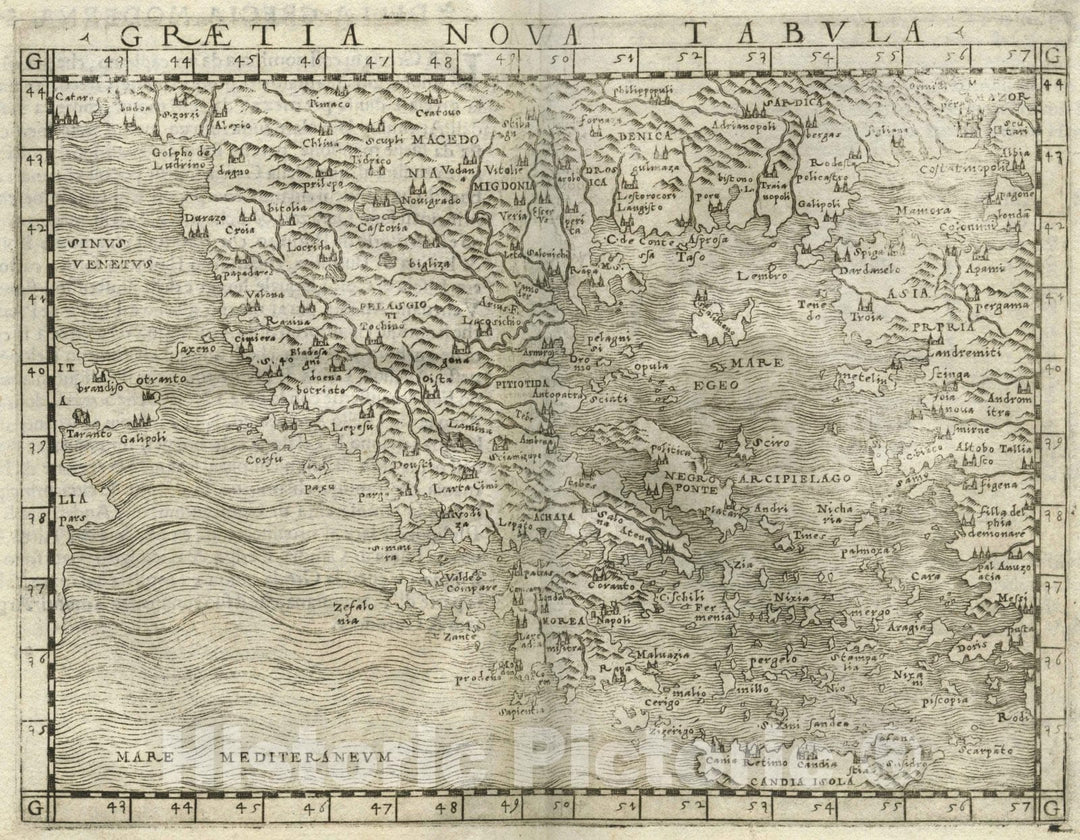 Historic Map : Greece,Graetia nova tabula 1548 , Vintage Wall Art