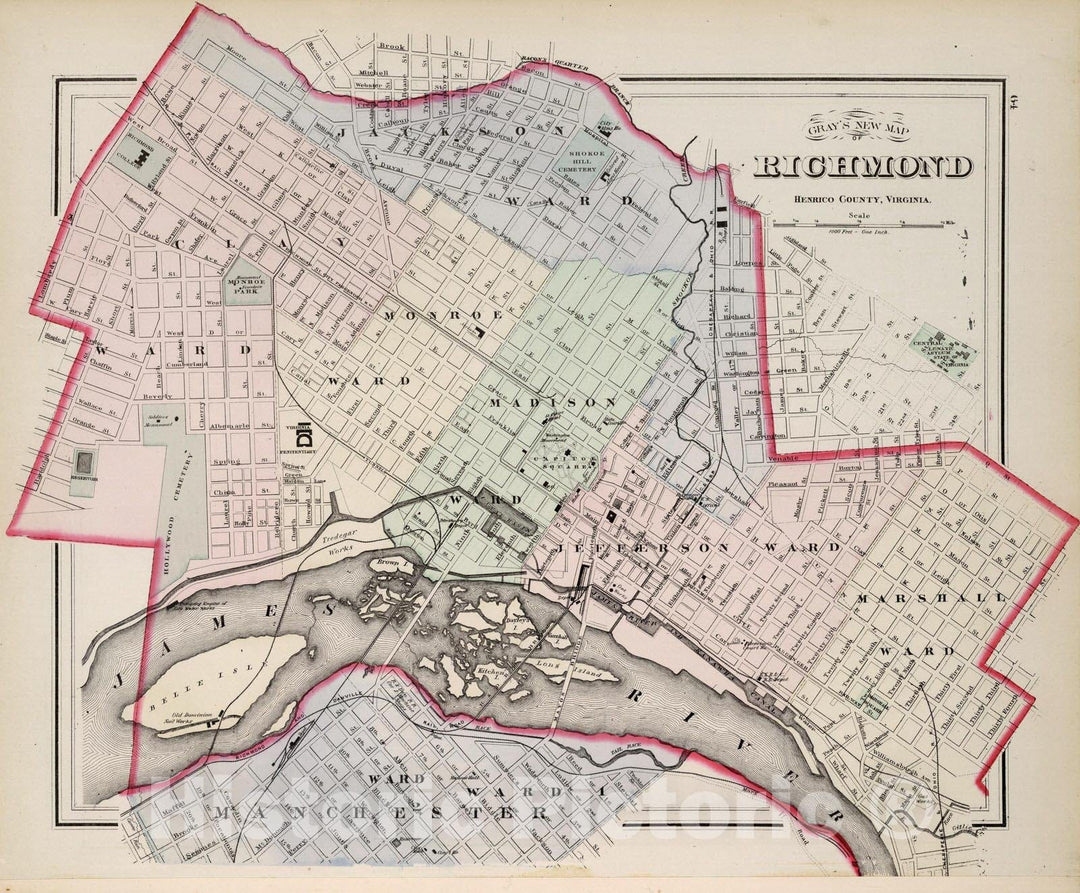 Historic Map : Richmond, Virginia. 1884 - Vintage Wall Art