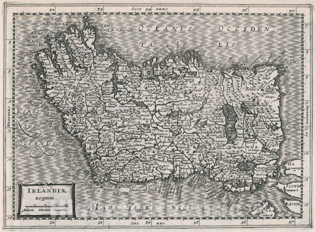 Historic Map : Ireland,Irlandiae Regnum 1636 v2 , Vintage Wall Art