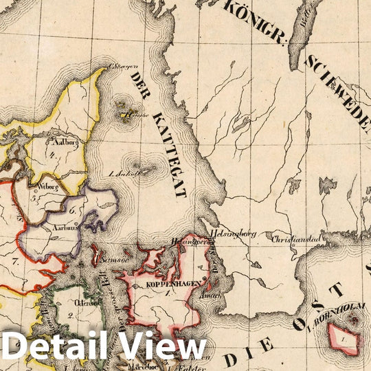 Historic Map : Denmark, V.1:1-5: V: II: Daenemark: Das Konigreich Daenemark 1825 , Vintage Wall Art