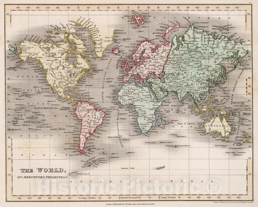 Historic Map : World Atlas Map, The World, on Mercator Projection. 1832 - Vintage Wall Art