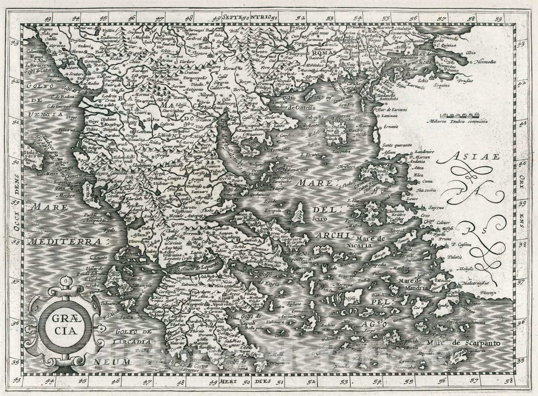 Historic Map : Greece,Graecia 1636 , Vintage Wall Art