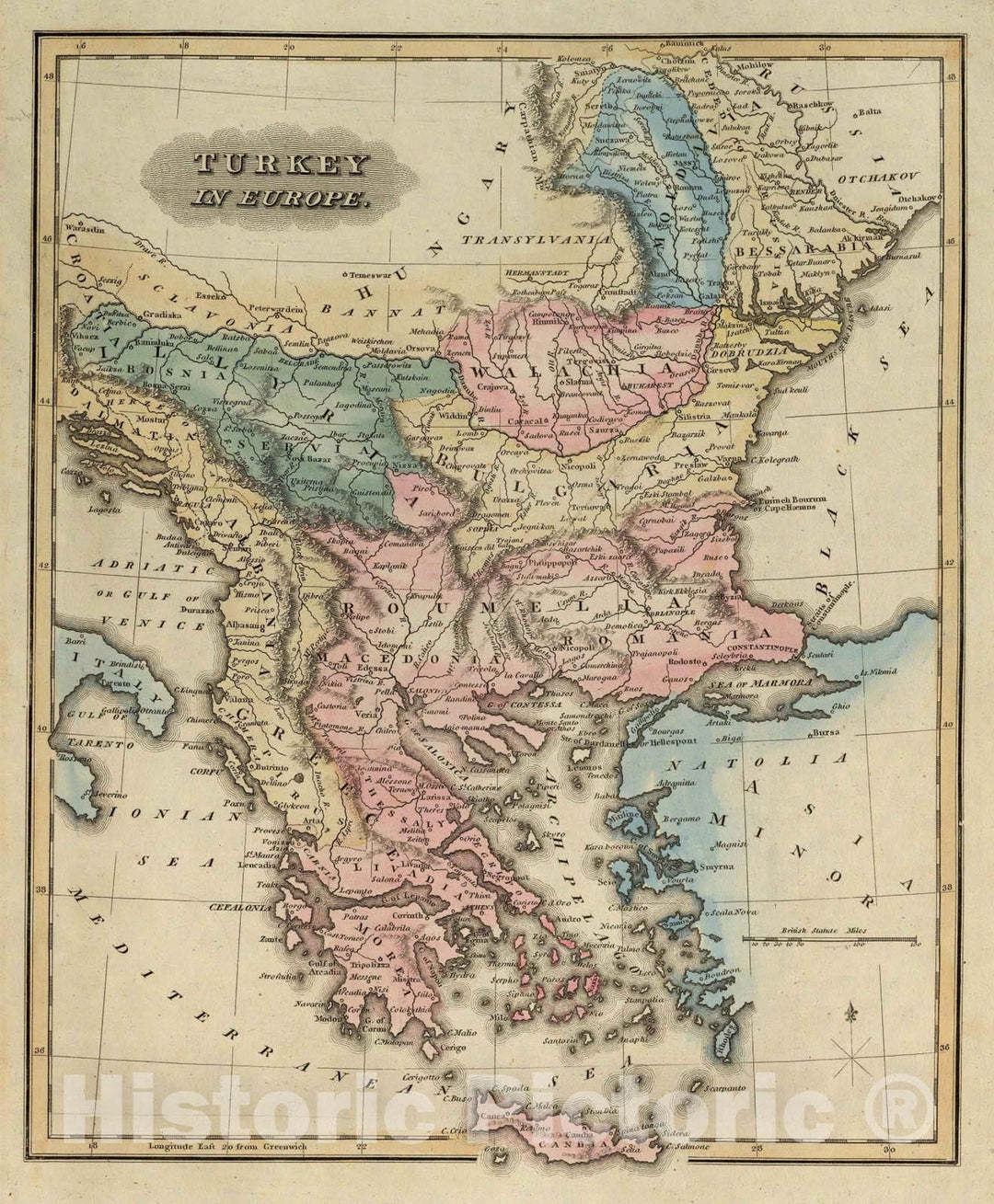 Historic Map : World Atlas Map, Turkey In Europe. 1823 - Vintage Wall Art