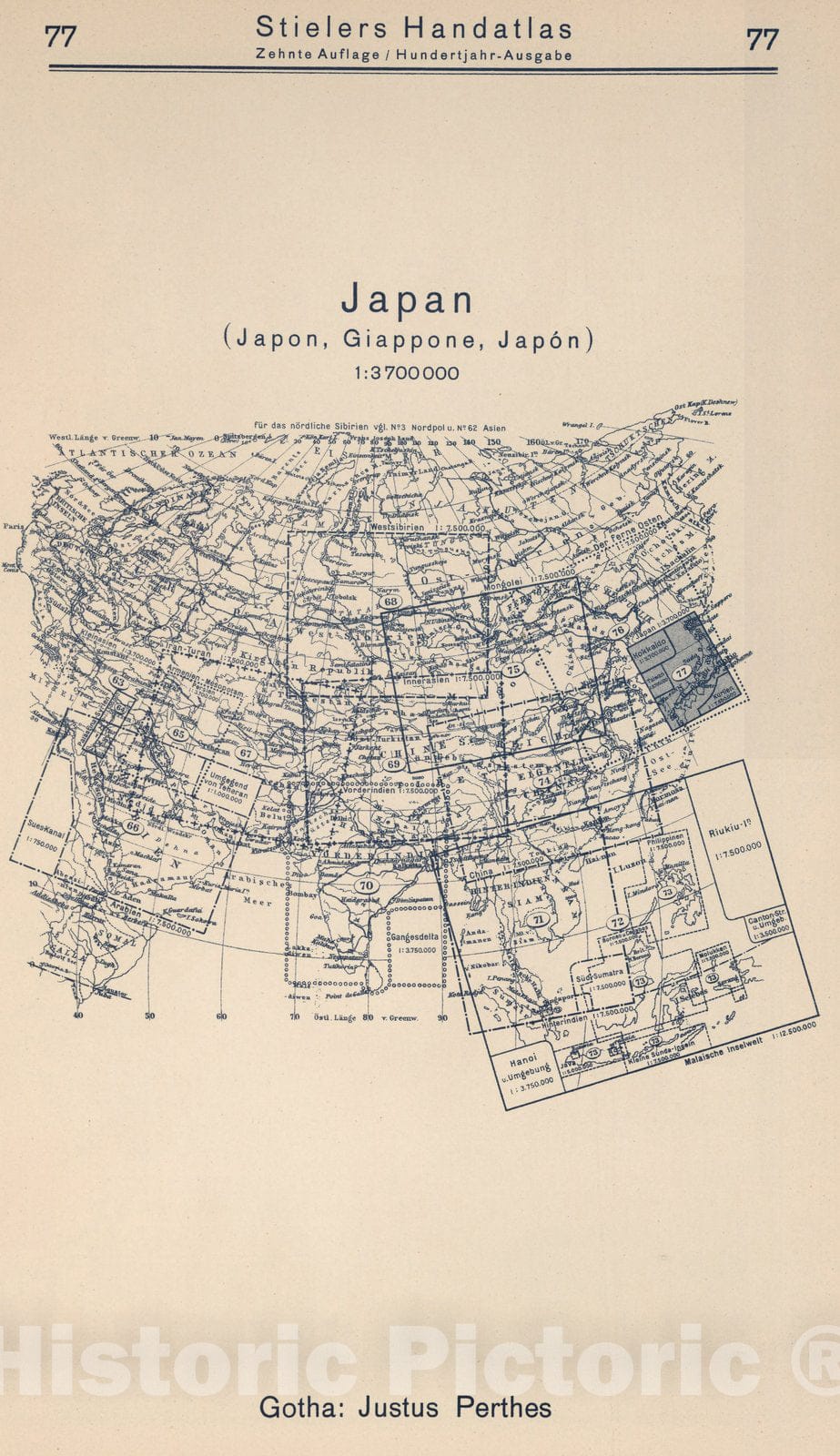 Historic Map : Index Map: 77. Japan, 1925 - Vintage Wall Art