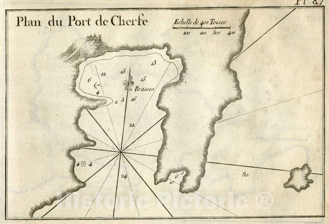 Historic Wall Map : Chart Map, Pl. 87. Port of Cherse, Greece. 1764 - Vintage Wall Art