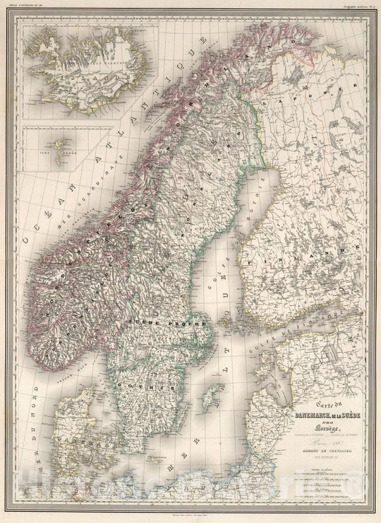 Historic Wall Map : Denmark, ScandanaviaCarte du Danemarck de la Suede et de la Norvege. Pl. 26 1863 , Vintage Wall Art