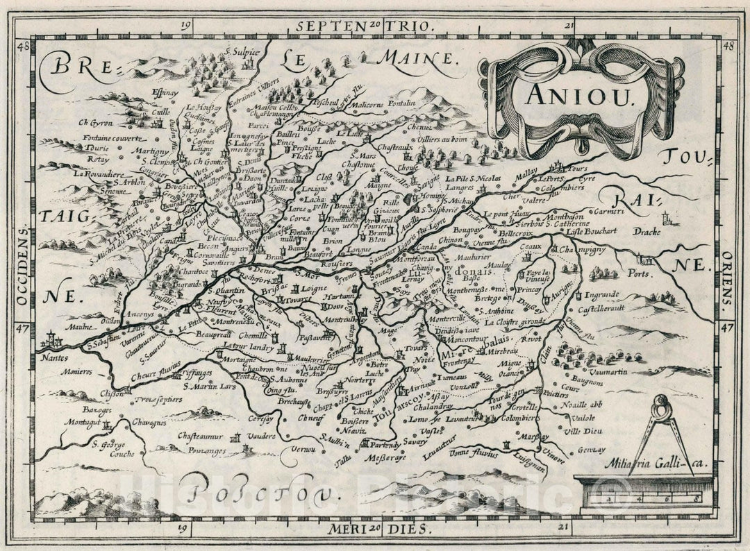 Historic Map : France,Aniou 1636 , Vintage Wall Art