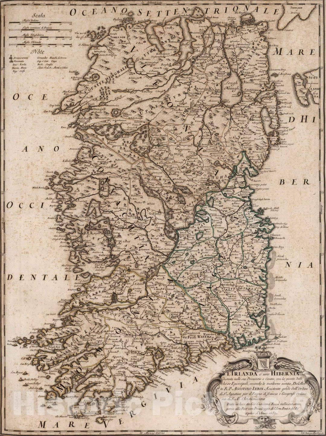 Historic Map : Ireland, , EuropeL'Irlanda o vero Hibernia 1699 , Vintage Wall Art