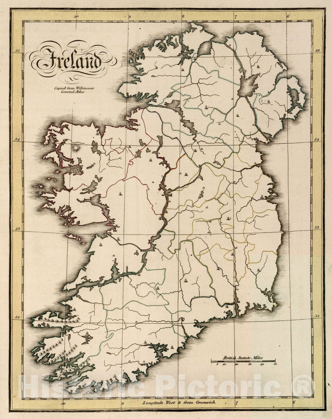 Historic Map : School Atlas Map, Ireland 1815 - Vintage Wall Art