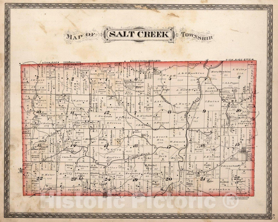 Historic Map : County Atlas Map, Salt Creek Township, Franklin County, Indiana. 1882 - Vintage Wall Art