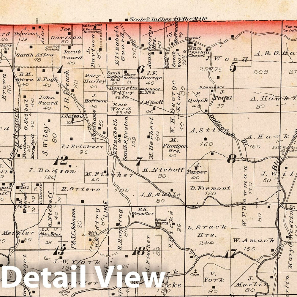 Historic Map : County Atlas Map, Salt Creek Township, Franklin County, Indiana. 1882 - Vintage Wall Art