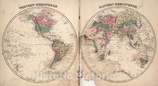 Historic Map : County Atlas Map, Western Hemisphere. Eastern Hemisphere. 1882 - Vintage Wall Art