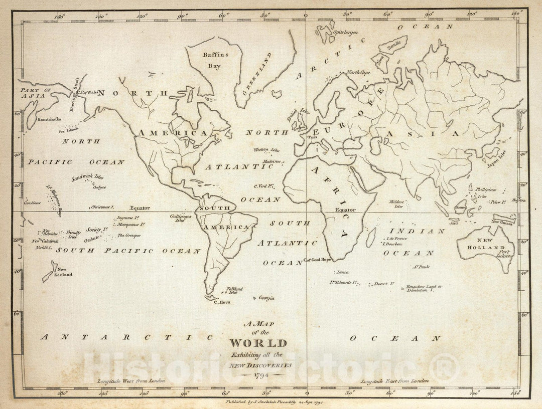 Historic Map : Map of the World Exhibiting all the New Discoveries, 1794 - Vintage Wall Art