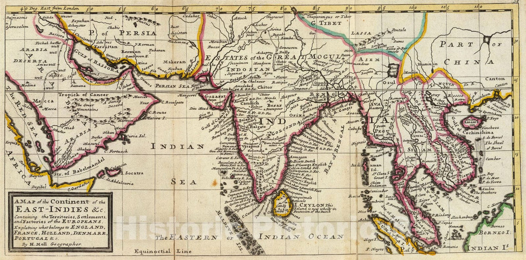 Historic Map : Map of the continent of the East-Indies, 1736 - Vintage Wall Art