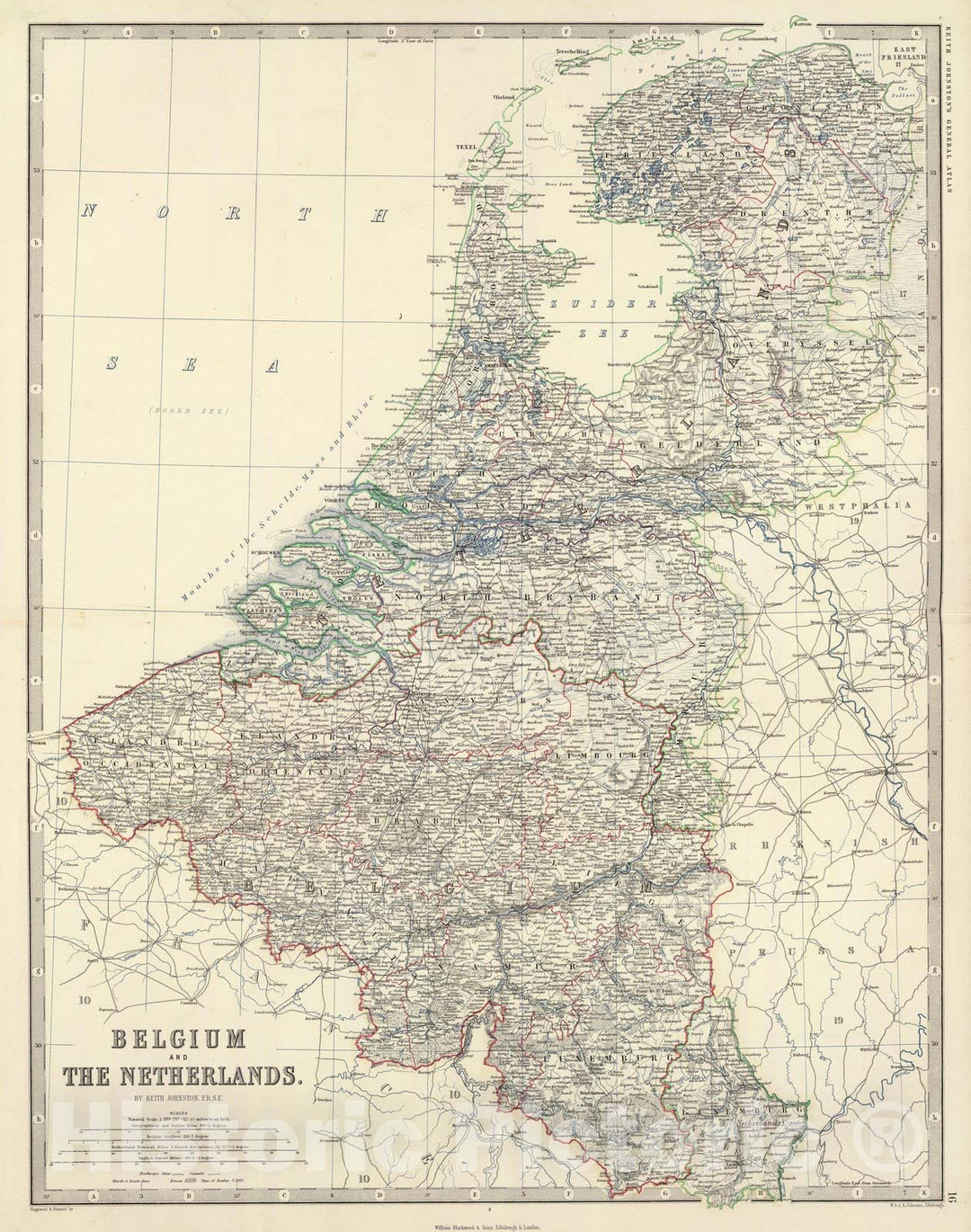 Historic Map : World Atlas Map, Belgium, Netherlands. 1861 - Vintage Wall Art