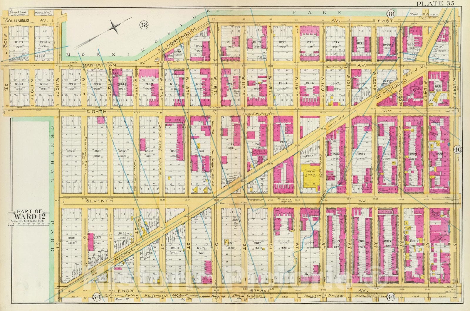 Historic Map : Manhattan Fire Insurance City Atlas Map, Pl. 35: ward 12. 1891 - Vintage Wall Art