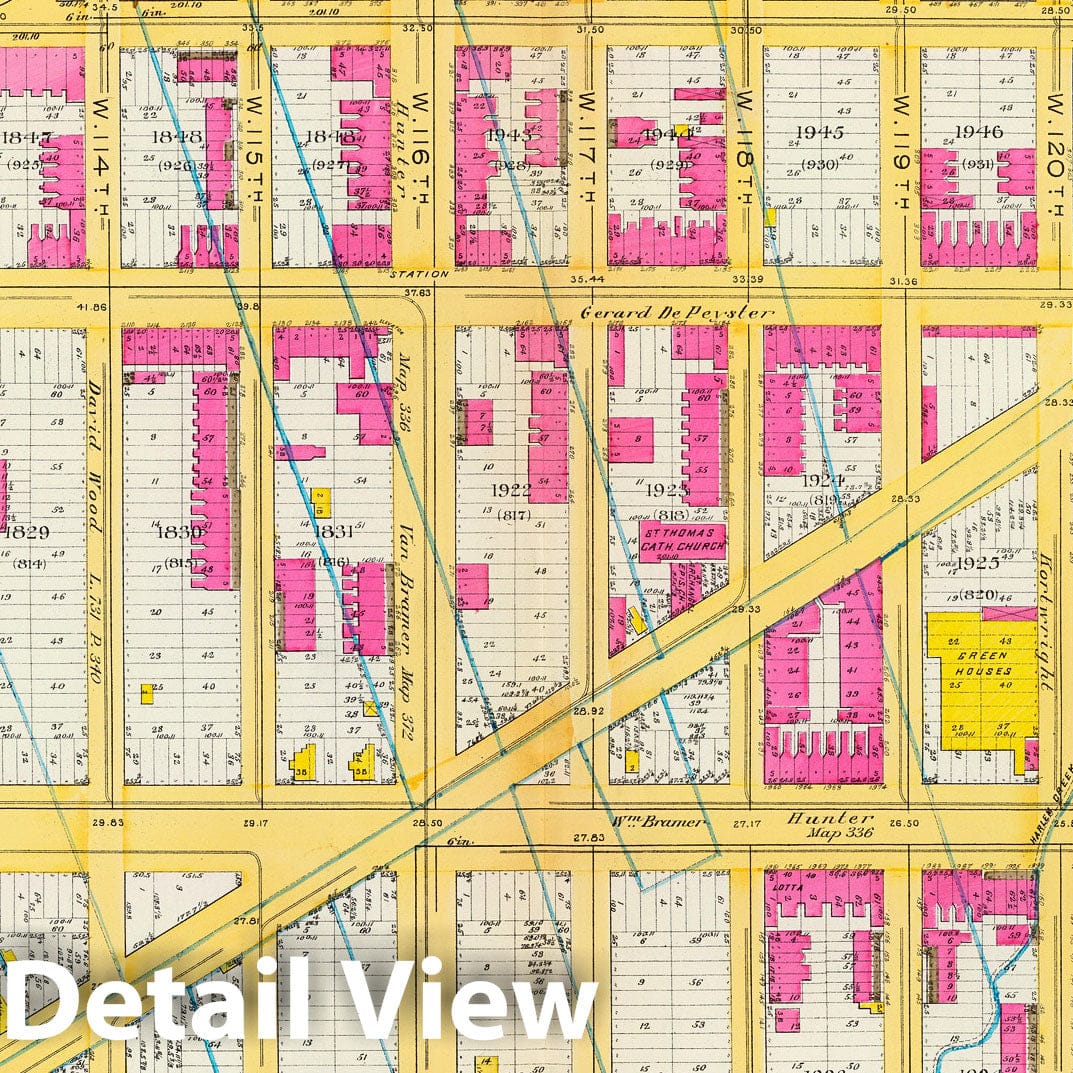 Historic Map : Manhattan Fire Insurance City Atlas Map, Pl. 35: ward 12. 1891 - Vintage Wall Art