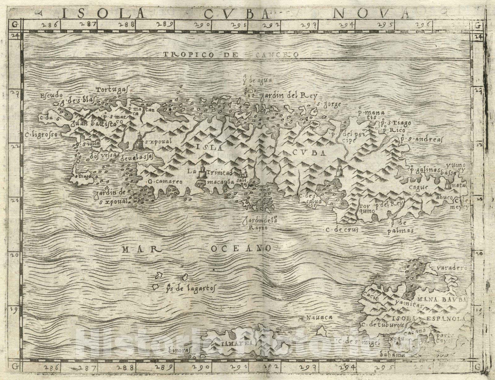 Historic Map : Cuba,Isola Cuba Nova 1548 , Vintage Wall Art