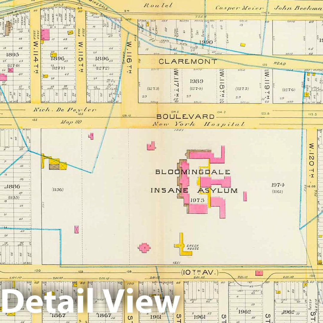 Historic Map : Manhattan Fire Insurance City Atlas Map, Pl. 38: ward 12. 1891 - Vintage Wall Art