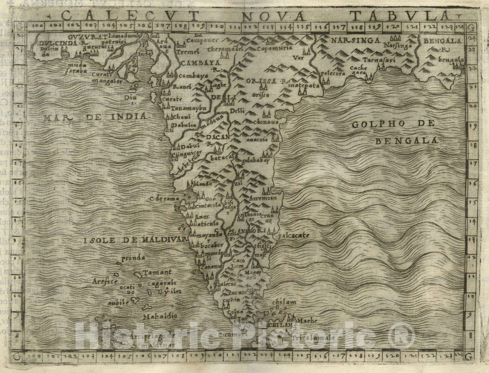 Historic Map : India, South AsiaCalecut Nova tabula 1548 , Vintage Wall Art