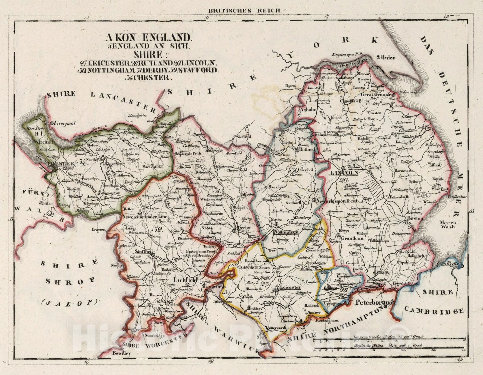 Historic Map : England, V.3:11-15:XV. Britisches Reich. A. Kon: England. a. England ab sich: Shire: 27-31, 39, 34 1830 , Vintage Wall Art