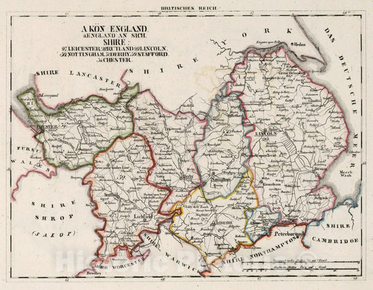 Historic Map : England, V.3:11-15:XV. Britisches Reich. A. Kon: England. a. England ab sich: Shire: 27-31, 39, 34 1830 , Vintage Wall Art