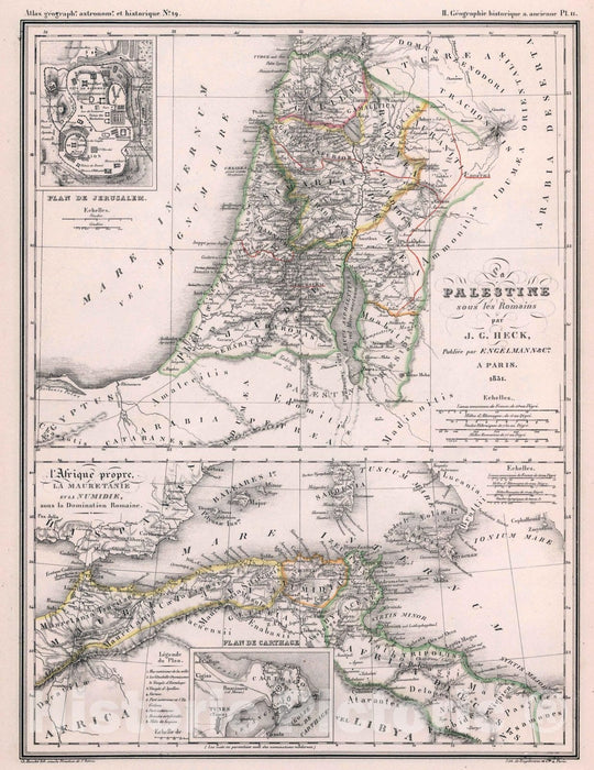 Historic Map : Israel, Mediterranean19. La Palestine sous les Romains. l'Afrique propre, la Mauretanie. 1831 , Vintage Wall Art