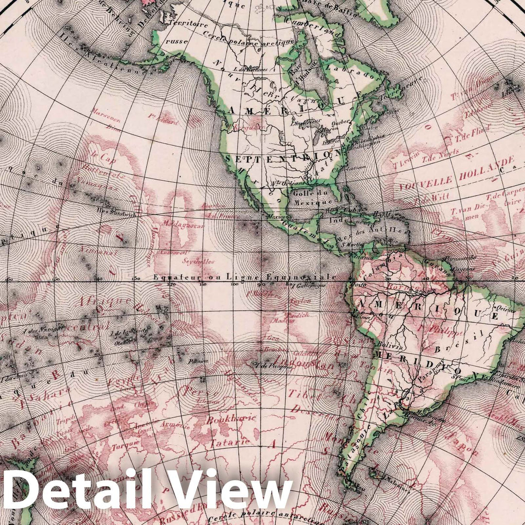 Historic Map : World Atlas Map, 7. Hemisphere du Nouveau Continent et ses Antipodes. 1834 - Vintage Wall Art