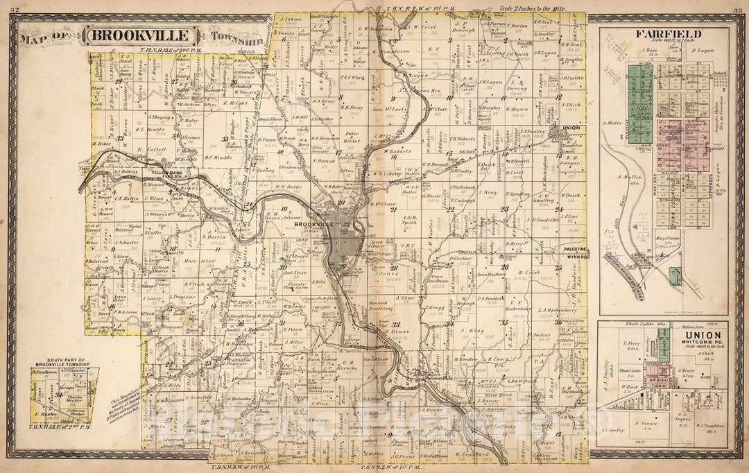 Historic Map - County Atlas Map, Brookville Township, Franklin County, Indiana. Fairfield. Union, Whitcomb P.O, Indiana. 1882 - Vintage Wall Art