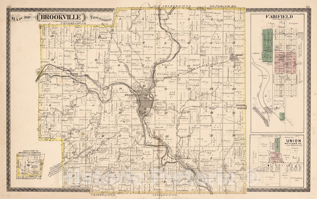 Historic Map - County Atlas Map, Brookville Township, Franklin County, Indiana. Fairfield. Union, Whitcomb P.O, Indiana. 1882 - Vintage Wall Art