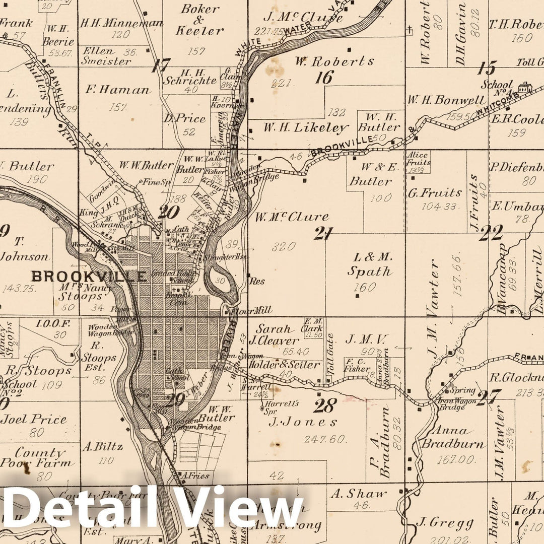 Historic Map - County Atlas Map, Brookville Township, Franklin County, Indiana. Fairfield. Union, Whitcomb P.O, Indiana. 1882 - Vintage Wall Art