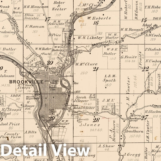 Historic Map - County Atlas Map, Brookville Township, Franklin County, Indiana. Fairfield. Union, Whitcomb P.O, Indiana. 1882 - Vintage Wall Art