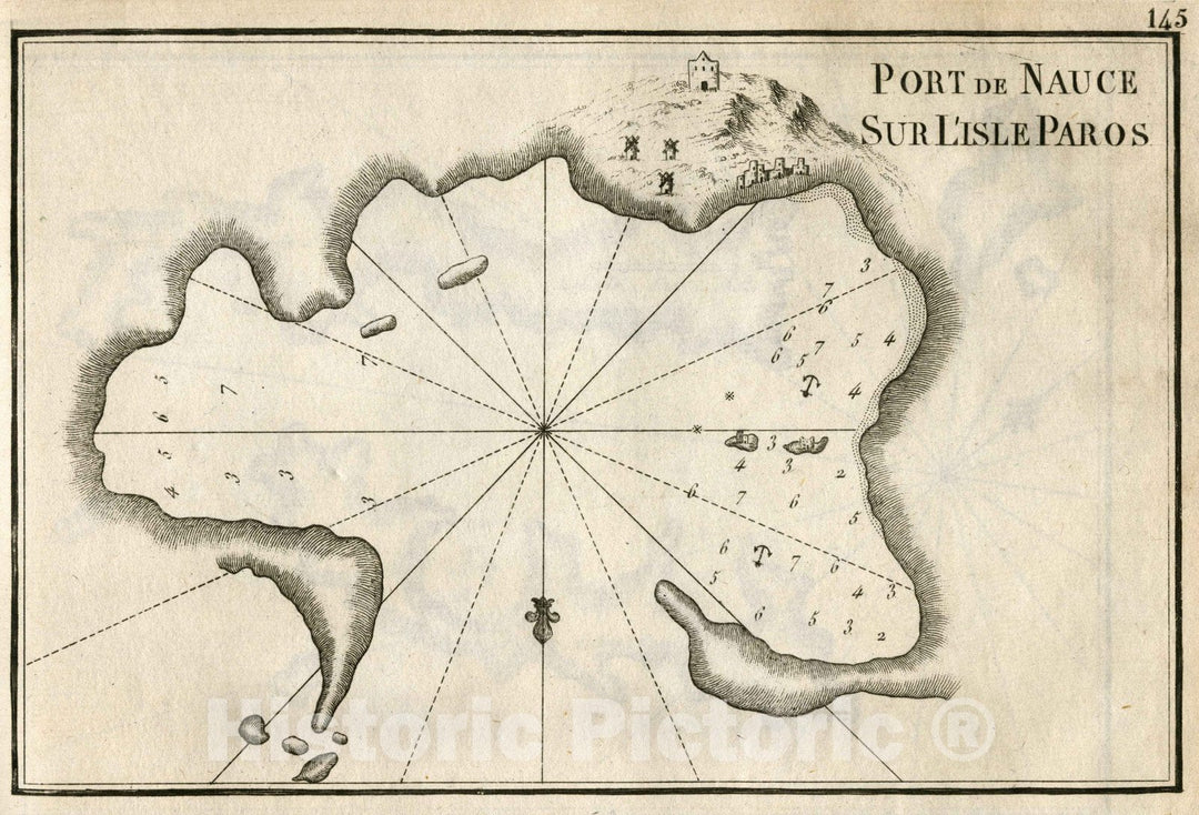 Historic Map : Chart Map, Pl. 145. Port of Naousa on Paros Island, Greece. 1764 - Vintage Wall Art