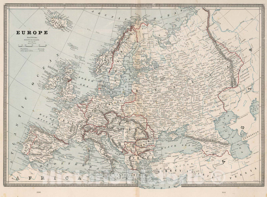 Historic Map : World Atlas Map, Europe. 1883 - Vintage Wall Art