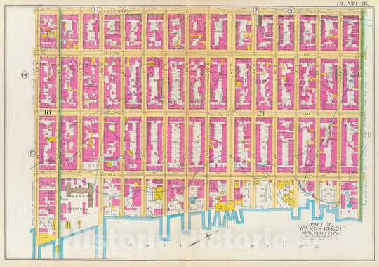 Historic Map : Manhattan Fire Insurance City Atlas Map, Pl. 16: wards 18, 21. 1891 - Vintage Wall Art