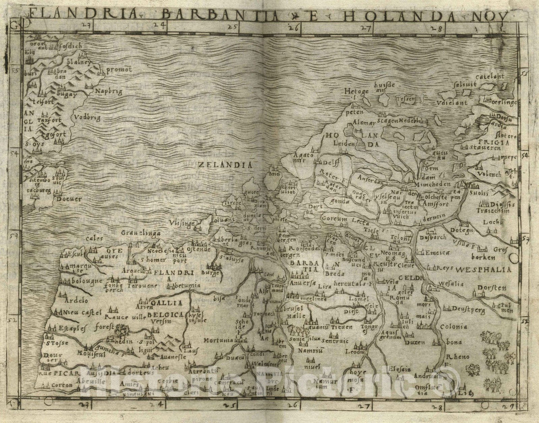 Historic Map : Europe, WesternFlandria Brabantia et Holanda nova 1548 , Vintage Wall Art